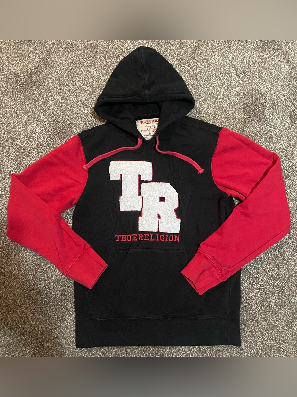 True Religion Black & Red TR Chenille Logo Hoodie